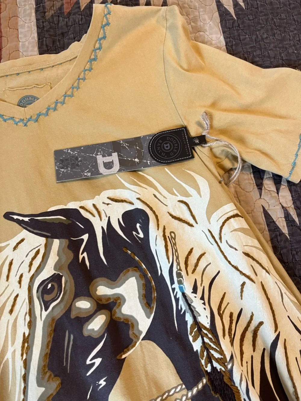 Double D Ranch Mustard Horse Graphic Fringe Tee - Picture 6 of 6